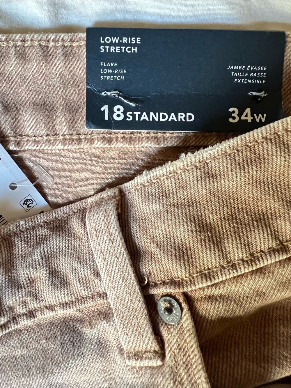 Low-Rise Stretch Womenβs Jeans in Tan - 34W